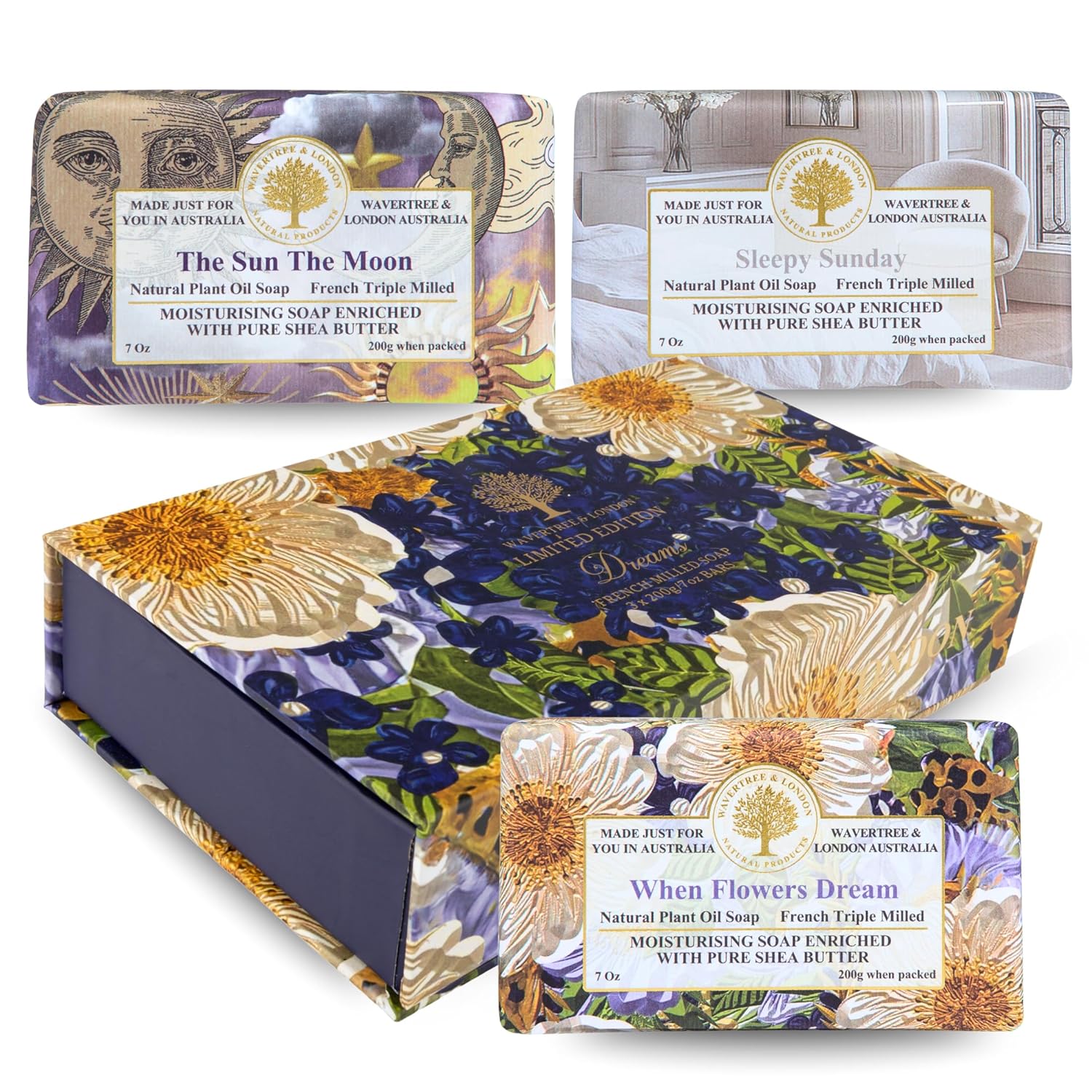 Dreams Soap Trio Gift Set (Set of 3) β Natural Assorted Floral & Exotic Scented Soap Bars Gift Set for Women & Men