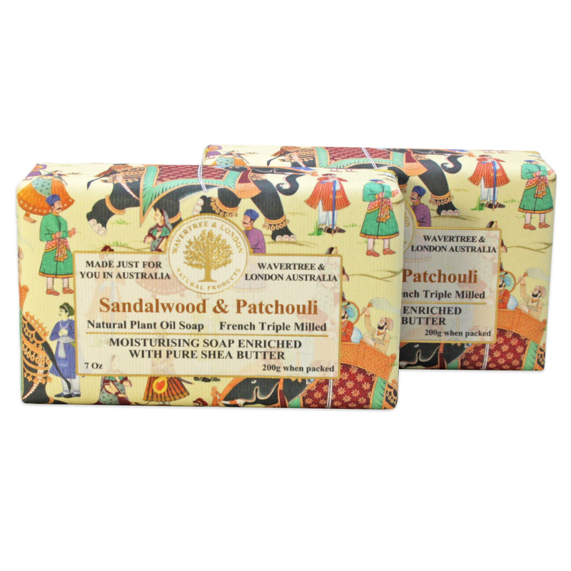 Wavertree & London Sandalwood Patchouli Moisturizing Soap Bar with Shea Butter (2 Bars) - Australian Natural Soap