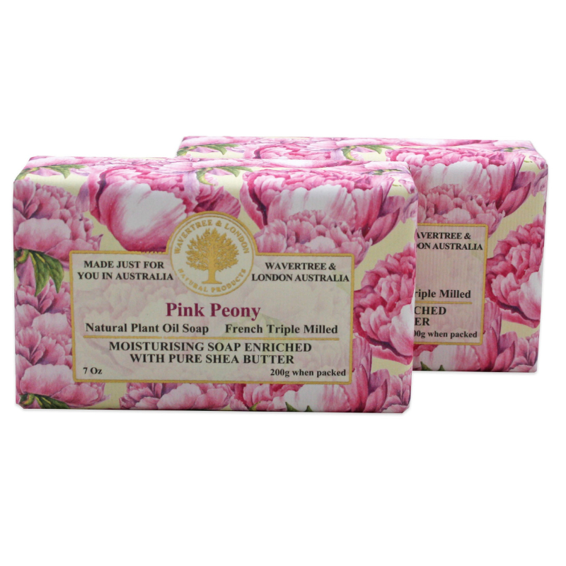 Wavertree & London Pink Peony (2 Bars), 7oz Moisturizing Natural Soap Bar, French -Milled and enriched with Shea Butter - Australian Natural Soap
