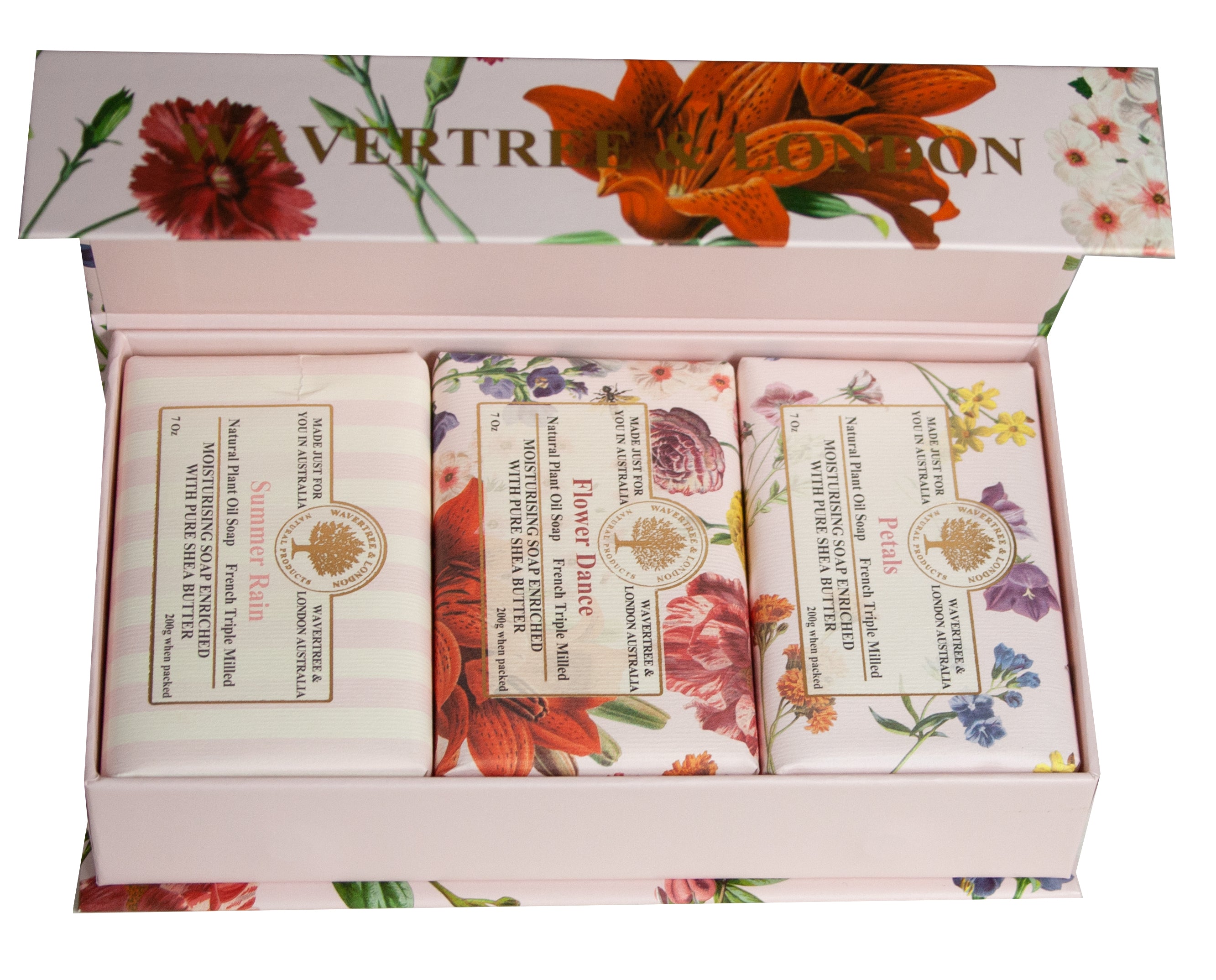 Premium Floral Soap Gift Box – Flower Dance Trio (3 x 7oz Bars) – Triple-Milled, Natural Shea Butter Soap for Gifting