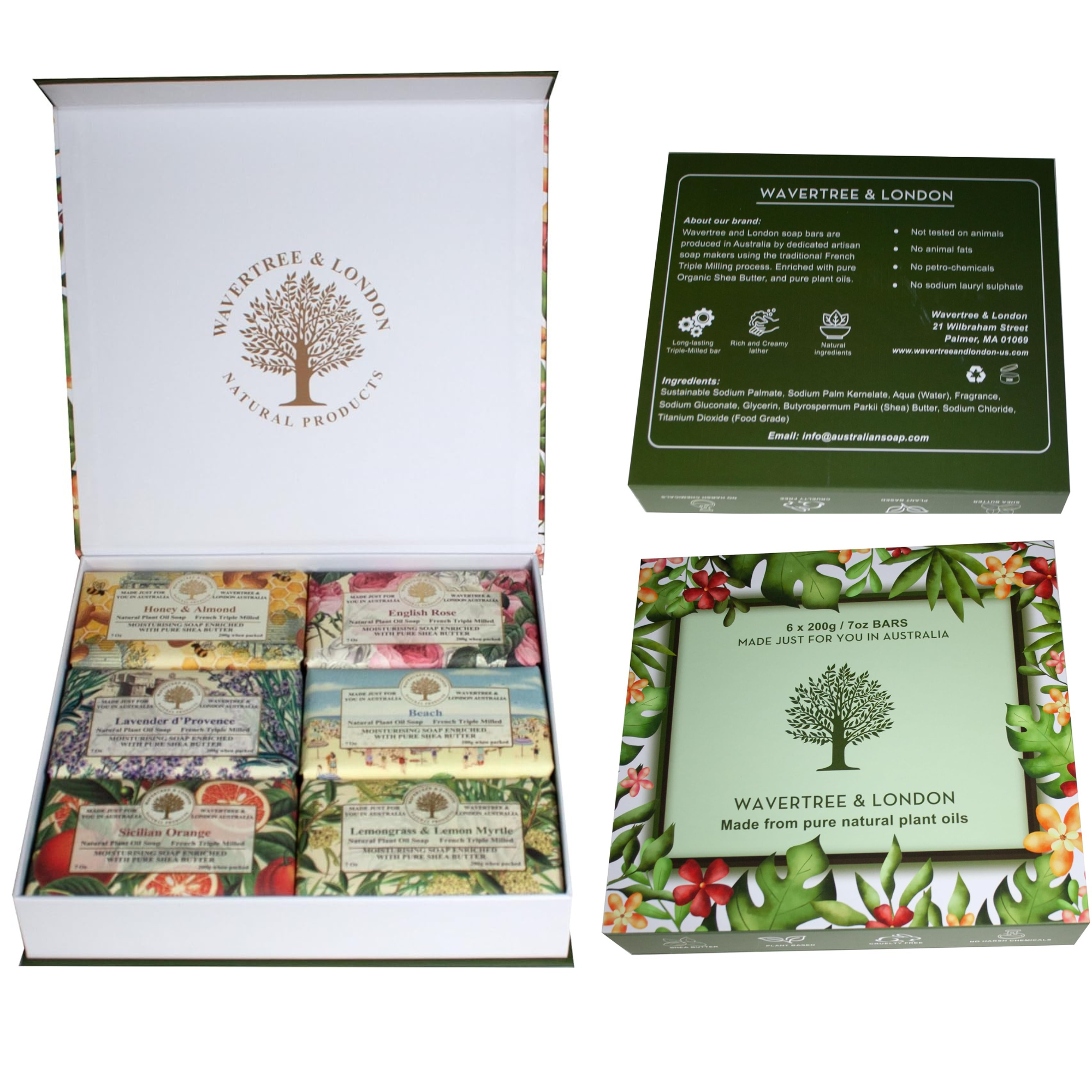 Luxury Scented Soap Gift Box – Wavertree & London 6-Pack (7oz Each) – Floral, Citrus, & Ocean Scents – Triple-Milled Natural Bar Soaps for Gifting
