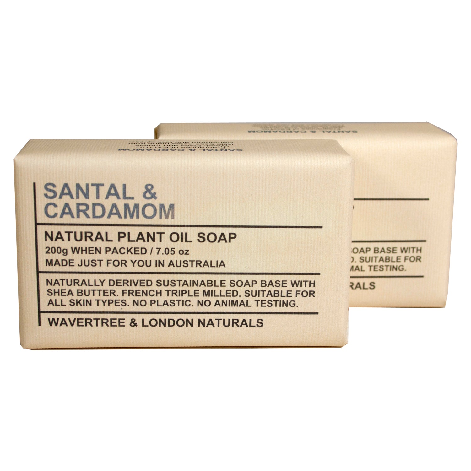 Wavertree & London Santal & Cardamon Triple Milled 7oz. Soap Bars (2) - 100% Naturally derived - Australian Natural Soap