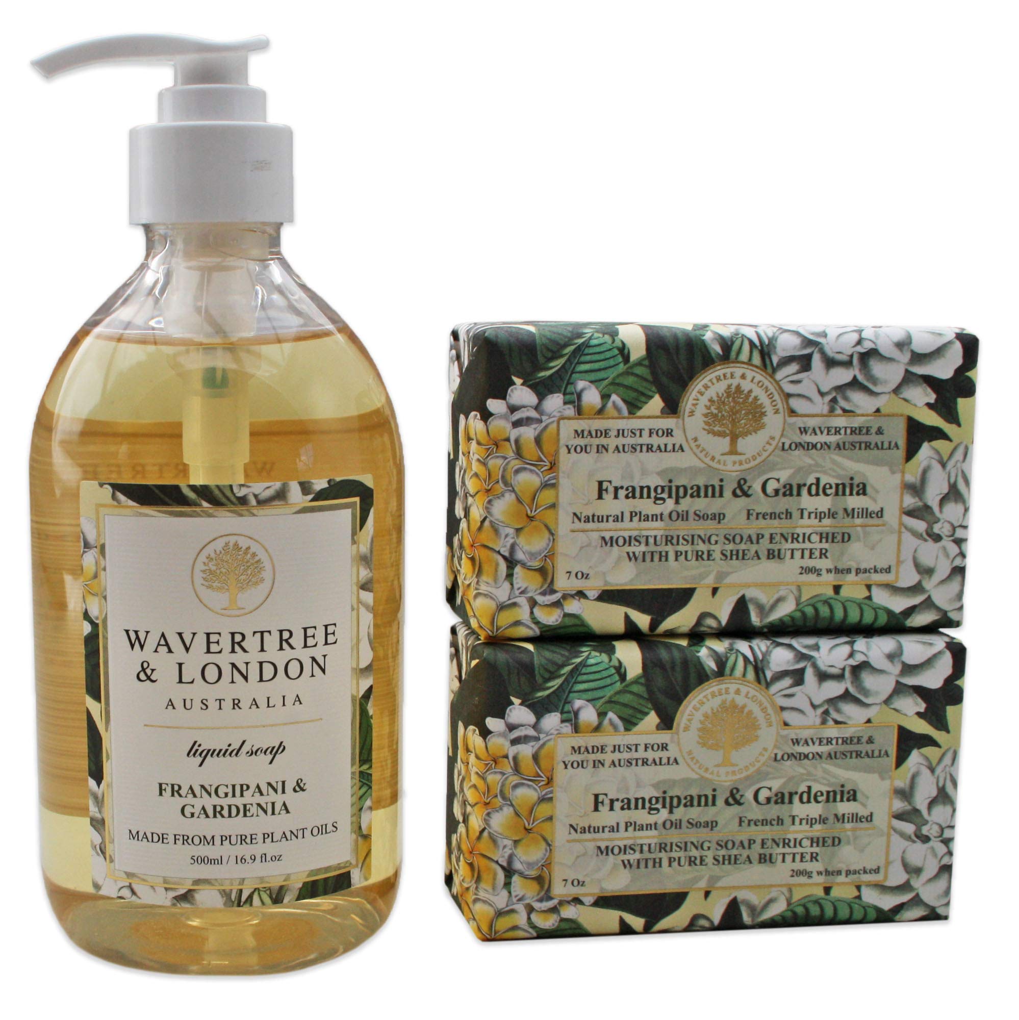 Wavertree & London Frangipani Gardenia - One Liquid soap & 2 Soap Bars - Australian Natural Soap