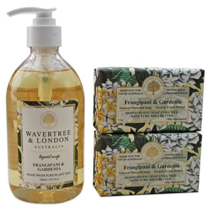 Wavertree & London Frangipani Gardenia - One Liquid soap & 2 Soap Bars - Australian Natural Soap