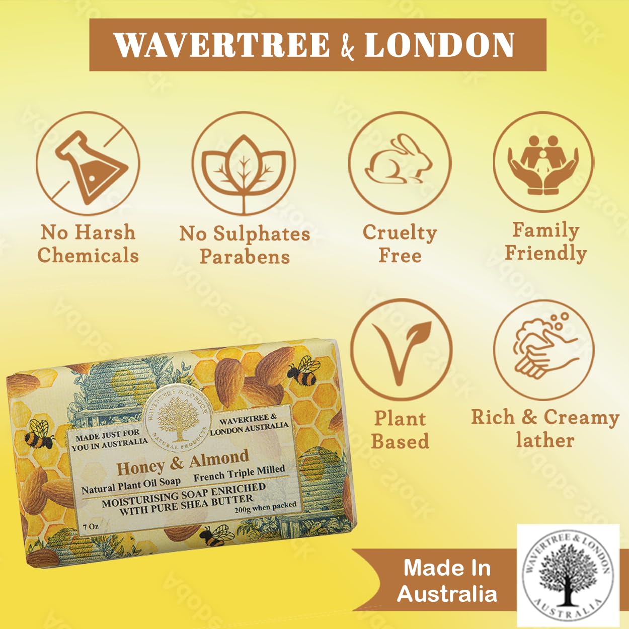 Wavertree & London Honey and Almond Soap Bar 7 Ounces (2 Bars)