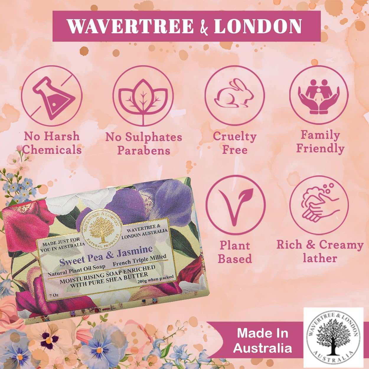 Wavertree & London Sweet Pea Jasmine Soap Bars (2 Bars)