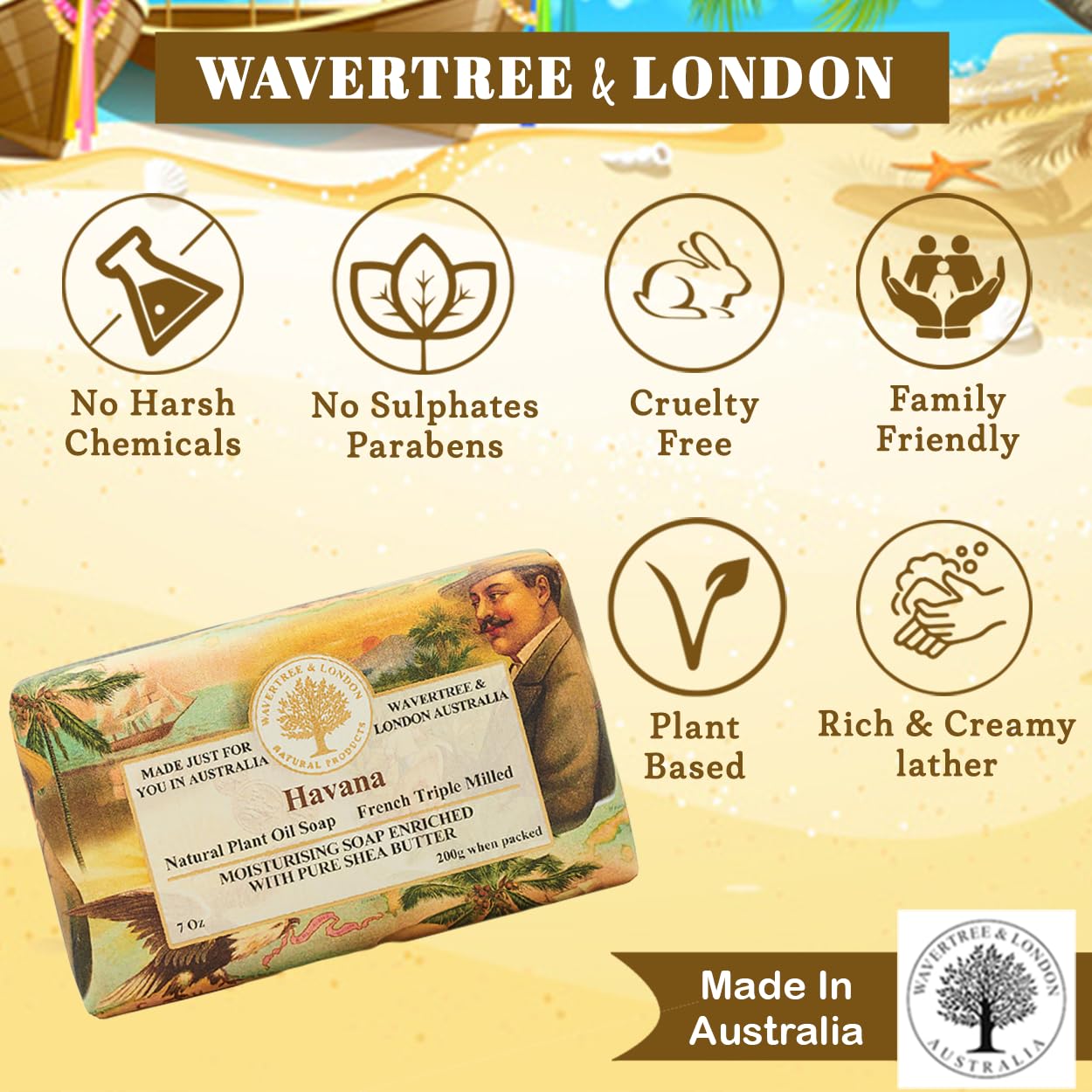 Wavertree & London Havana Natural Soap Bar 7 Ounces (2 Bars)