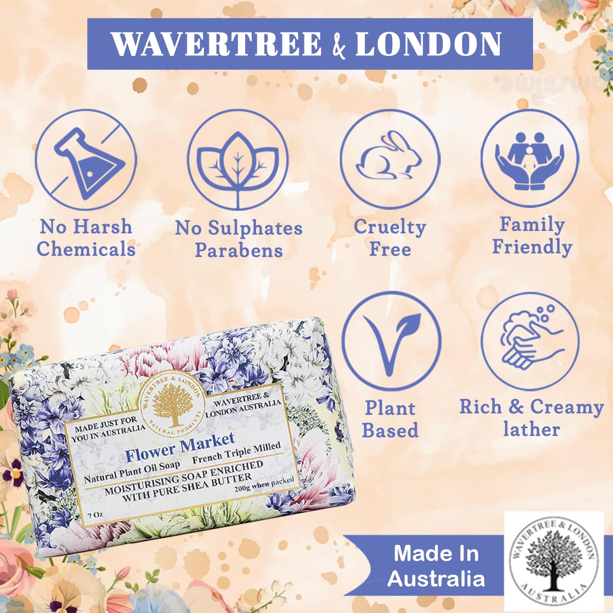 Wavertree & London Flower Market Shea Butter Soap Bars (2 Bars)