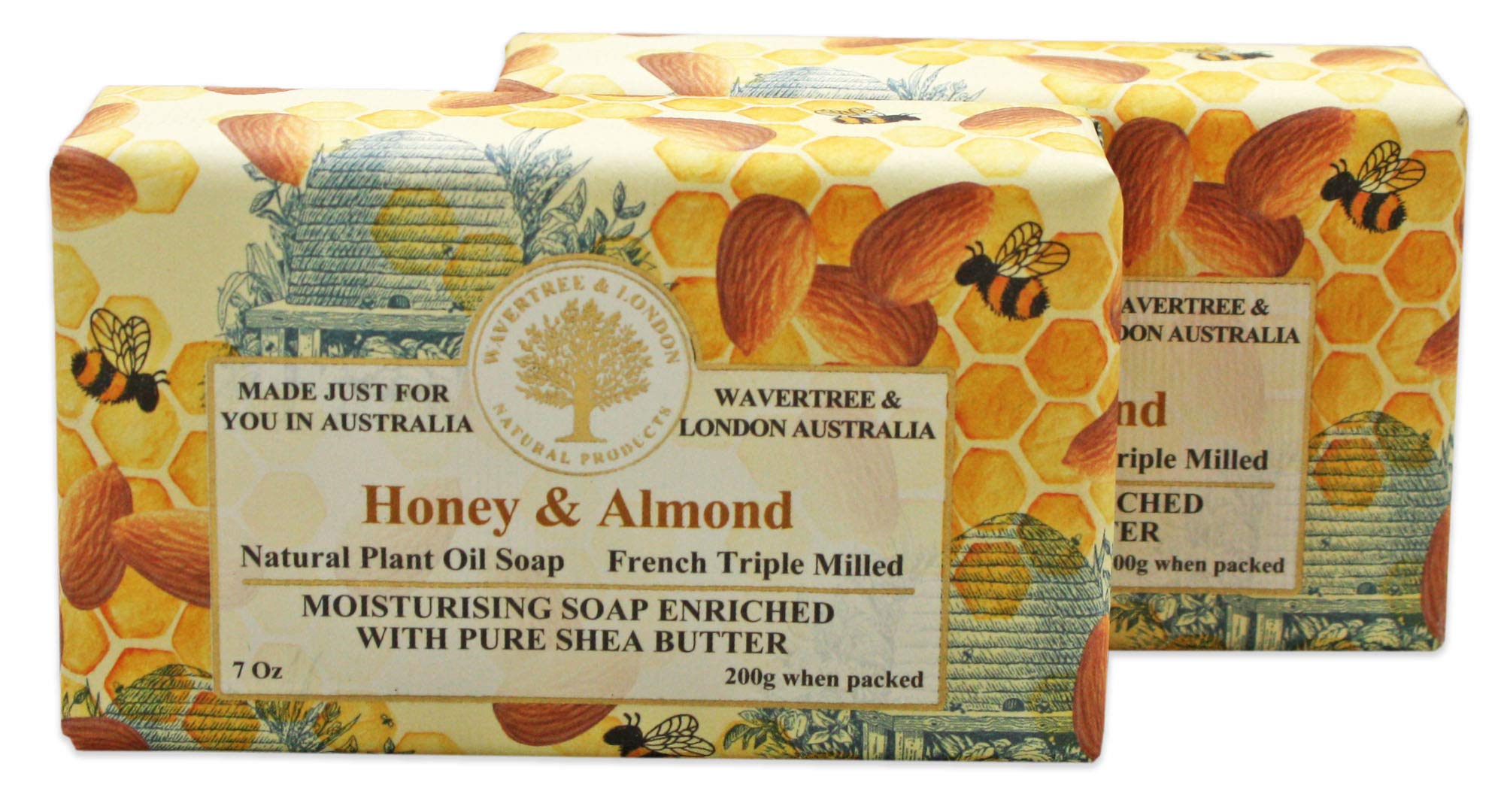 Wavertree & London Honey and Almond Soap Bar 7 Ounces (2 Bars)