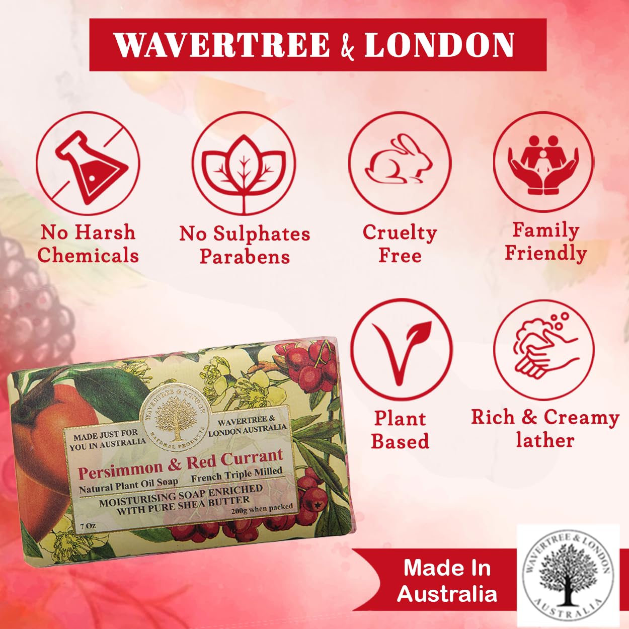 Wavertree & London Premium Quality Persimmon Red Currant Soap Bar (2 Bars)