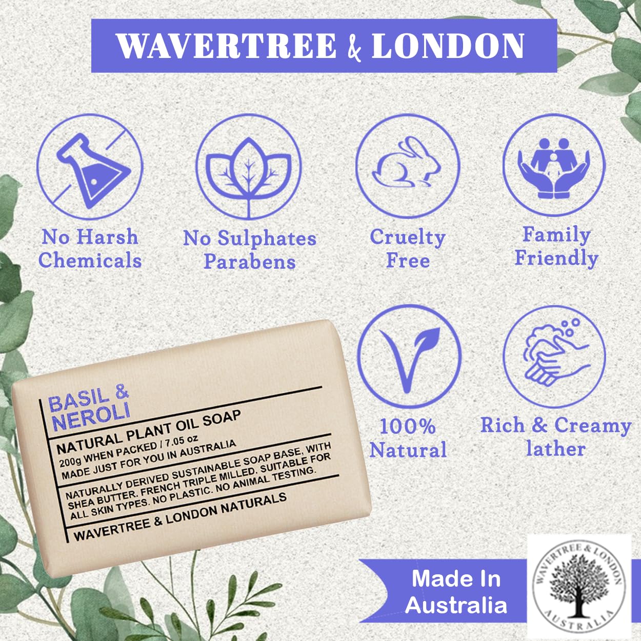 Wavertree & London Premium Quality Basil & Neroli Soap Bars