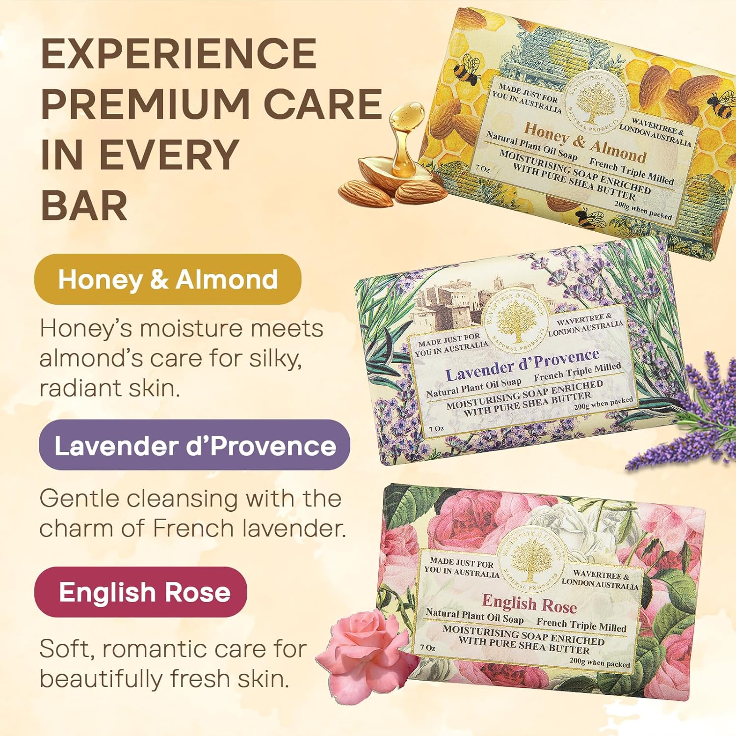 Natural Soap Bars Gift Set (Set of 6) – Floral, Citrus, & Ocean Scents – Assorted Bar Soap Gift Box for Women & Men