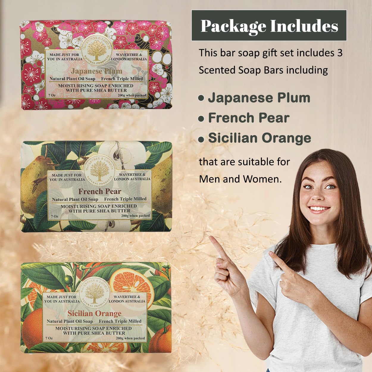 Bath Soap Bars (3) in Gift Box - Japanese Plum, French Pear and Sicilian Orange Scents