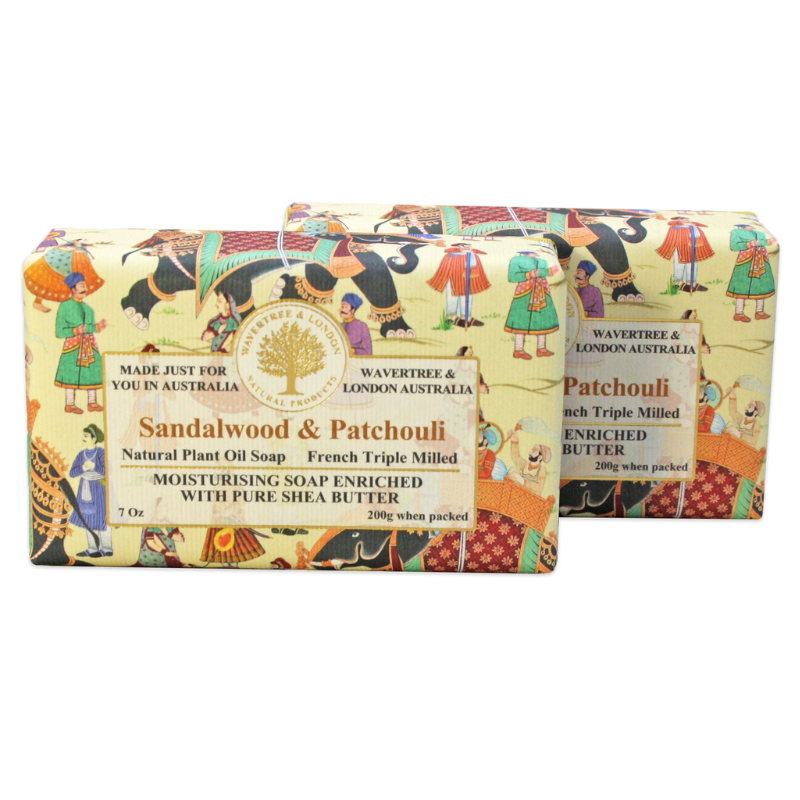 Wavertree & London Sandalwood Patchouli Moisturizing Soap Bar with Shea Butter (2 Bars)