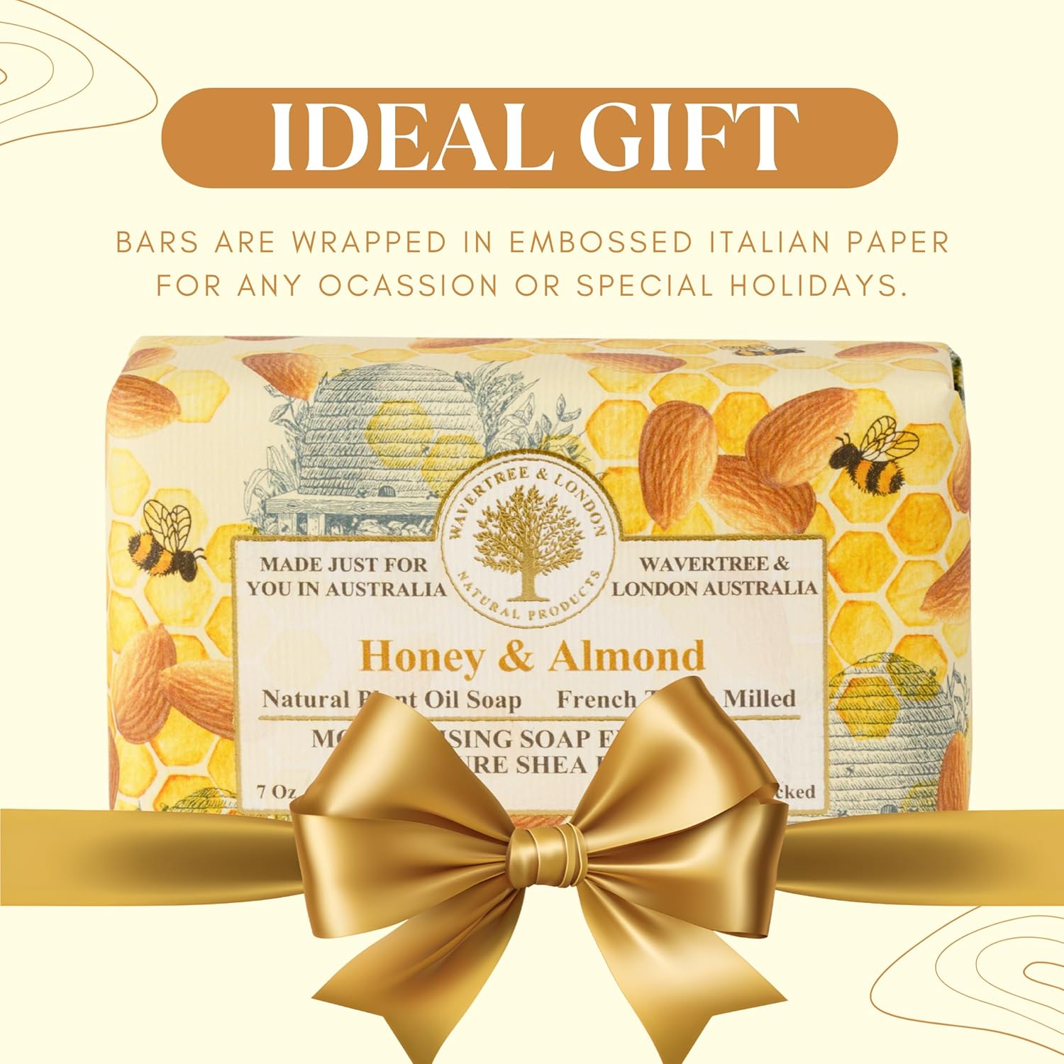 Honey and almond scented natural soap bar gift
