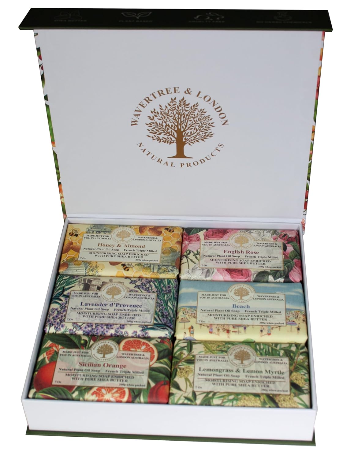 Luxury Scented Soap Gift Box – Wavertree & London 6-Pack (7oz Each) – Floral, Citrus, & Ocean Scents – Triple-Milled Natural Bar Soaps for Gifting