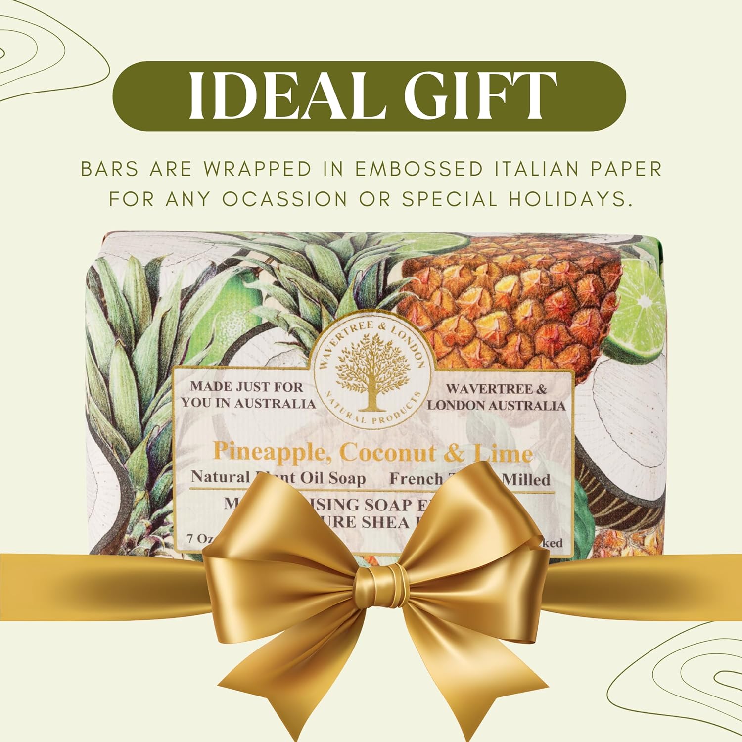 Pineapple coconut and lime natural soap bar gift for women and men