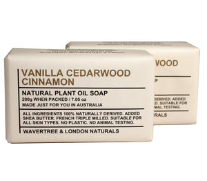 Wavertree & London Vanilla Cedarwood Triple Milled 7oz. soap bars (2). 100% Naturally derived