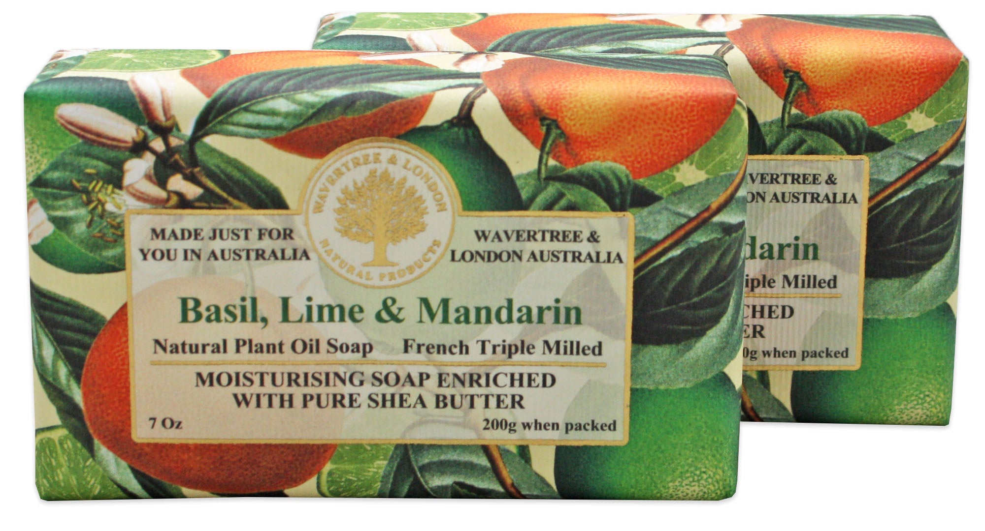 Wavertree & London Basil Lime and Mandarin Australian Natural Luxury Soap Bar 7 Ounces (2 Bars)