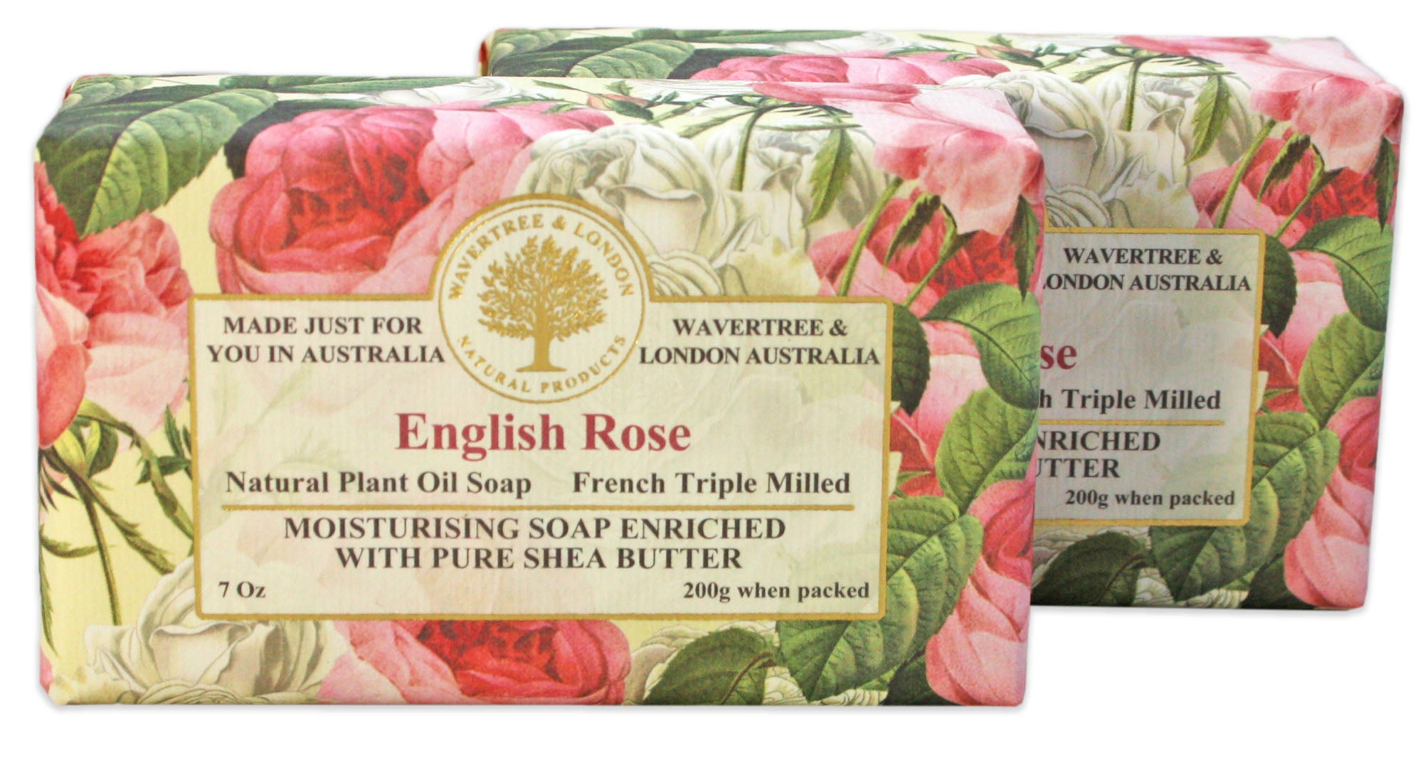 Wavertree & London English Rose (2 Bars), 7oz Moisturizing Natural Soap Bar, French -Milled and enriched with Shea Butter