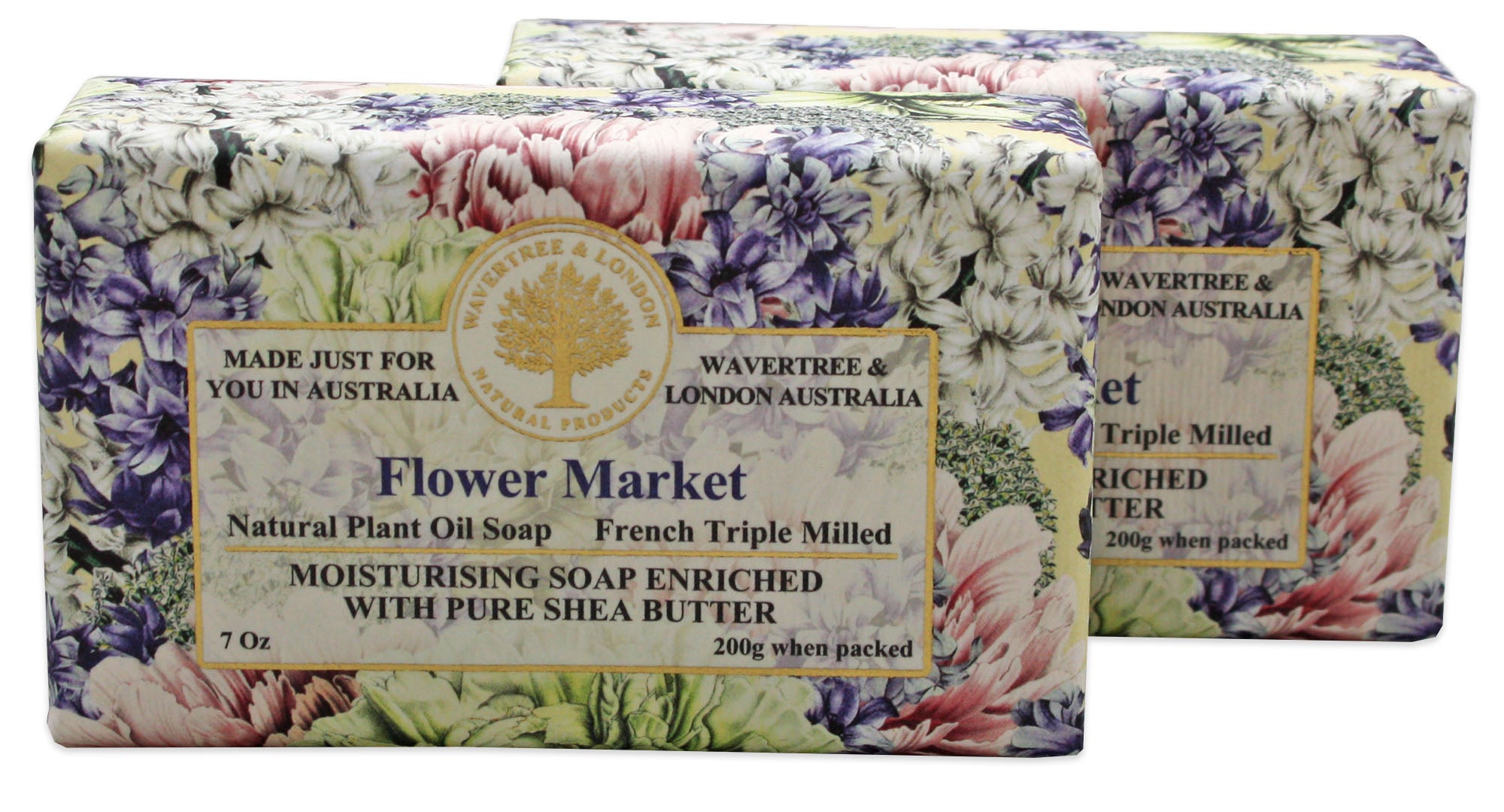 Wavertree & London Flower Market (2 Bars), 7oz Moisturizing Natural Soap Bar, French -Milled and enriched with Shea Butter