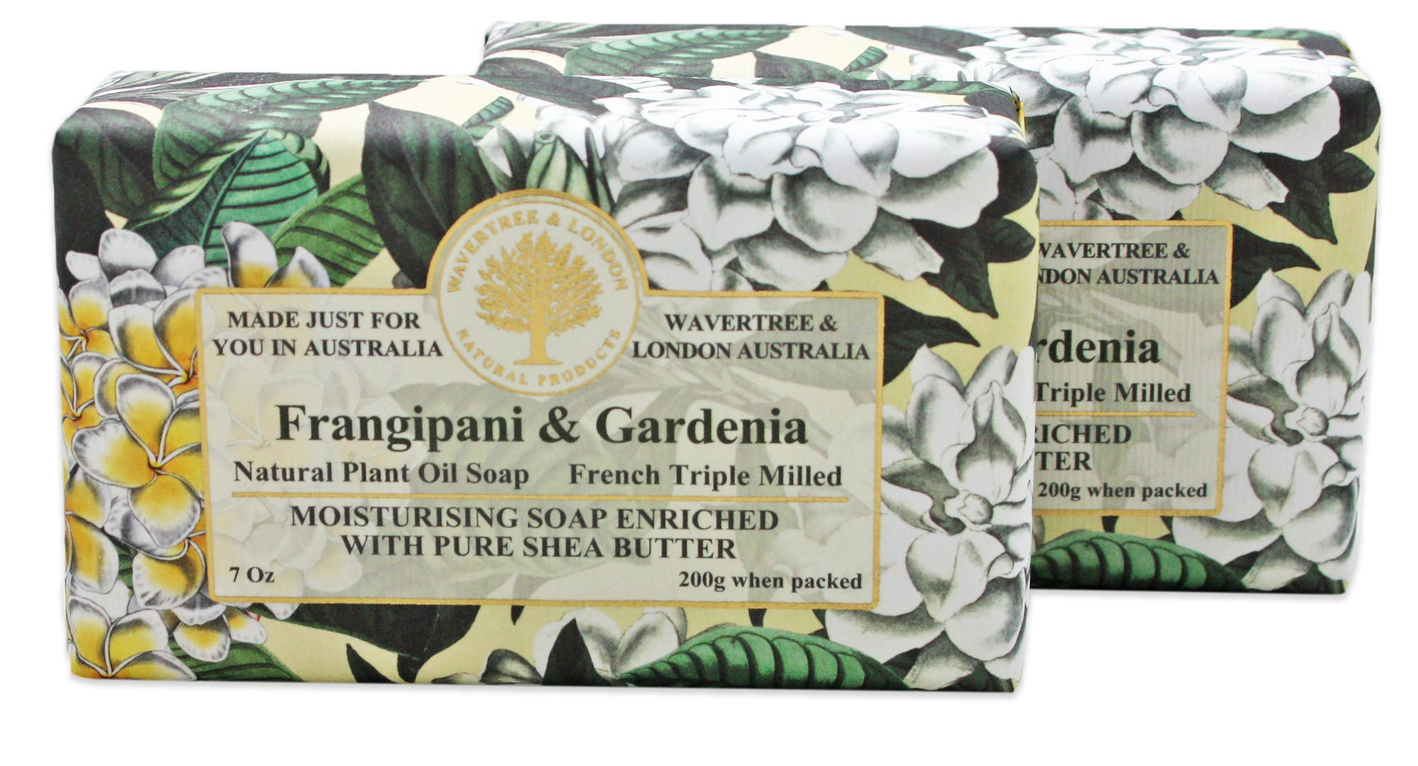 Wavertree & London Natural Plant Oil French Triple Milled Moisturizing Soap with Pure Shea Butter 7 oz each Frangipani & Gardenia (2-Pack)