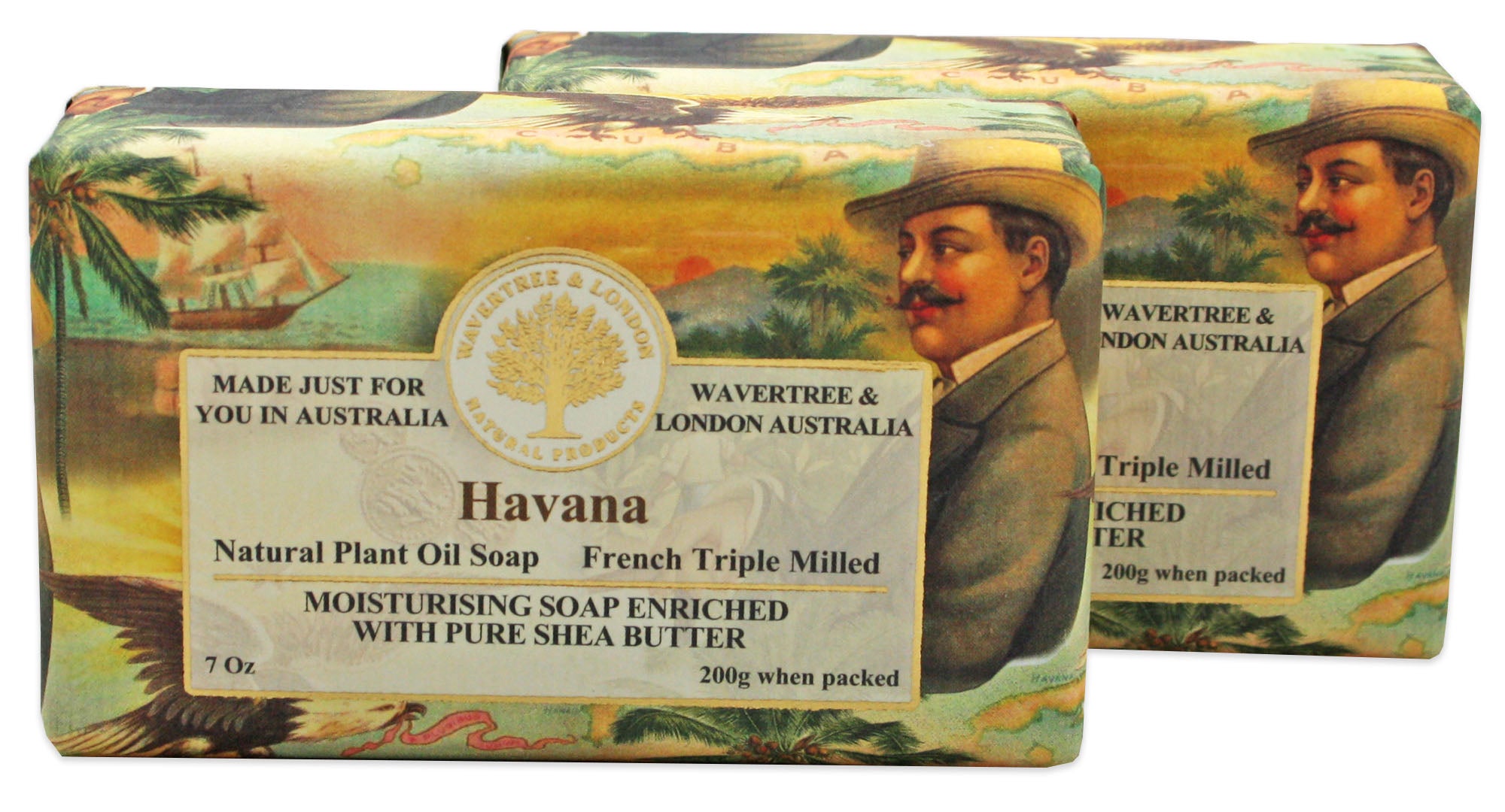 Wavertree & London Havana (2 Bars), 7oz Moisturizing Natural Soap Bar, French -Milled and enriched with Shea Butter
