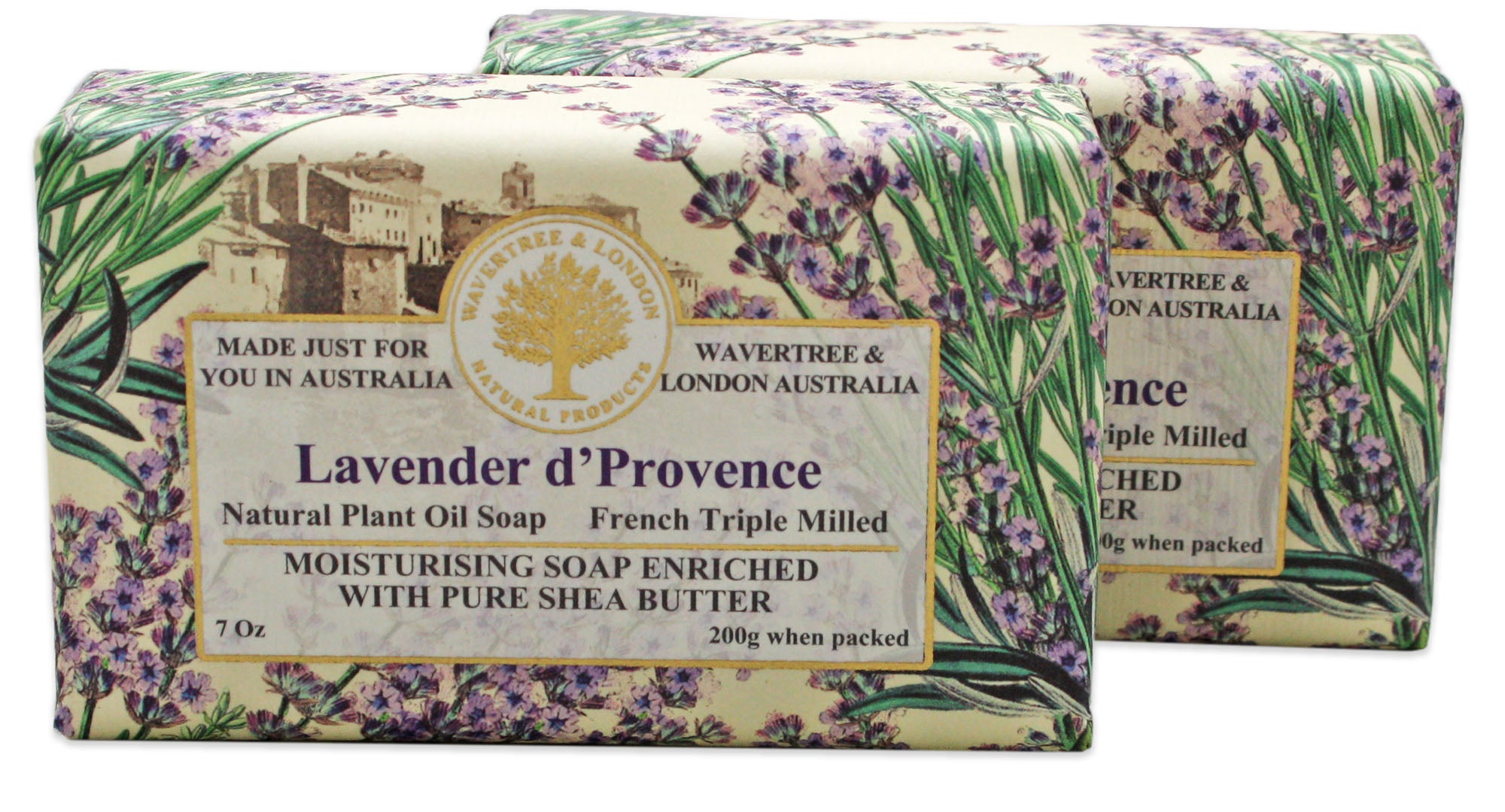 Wavertree & London Lavender d Provence (2 Bars), 7oz Moisturizing Natural Soap Bar, French -Milled and enriched with Shea Butter