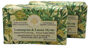 Wavertree & London Luxurious Lemongrass and Myrtle Australian Natural Soap Bar - 100% Pure Plant Oils for Softer, Smoother Skin (2 Bars)