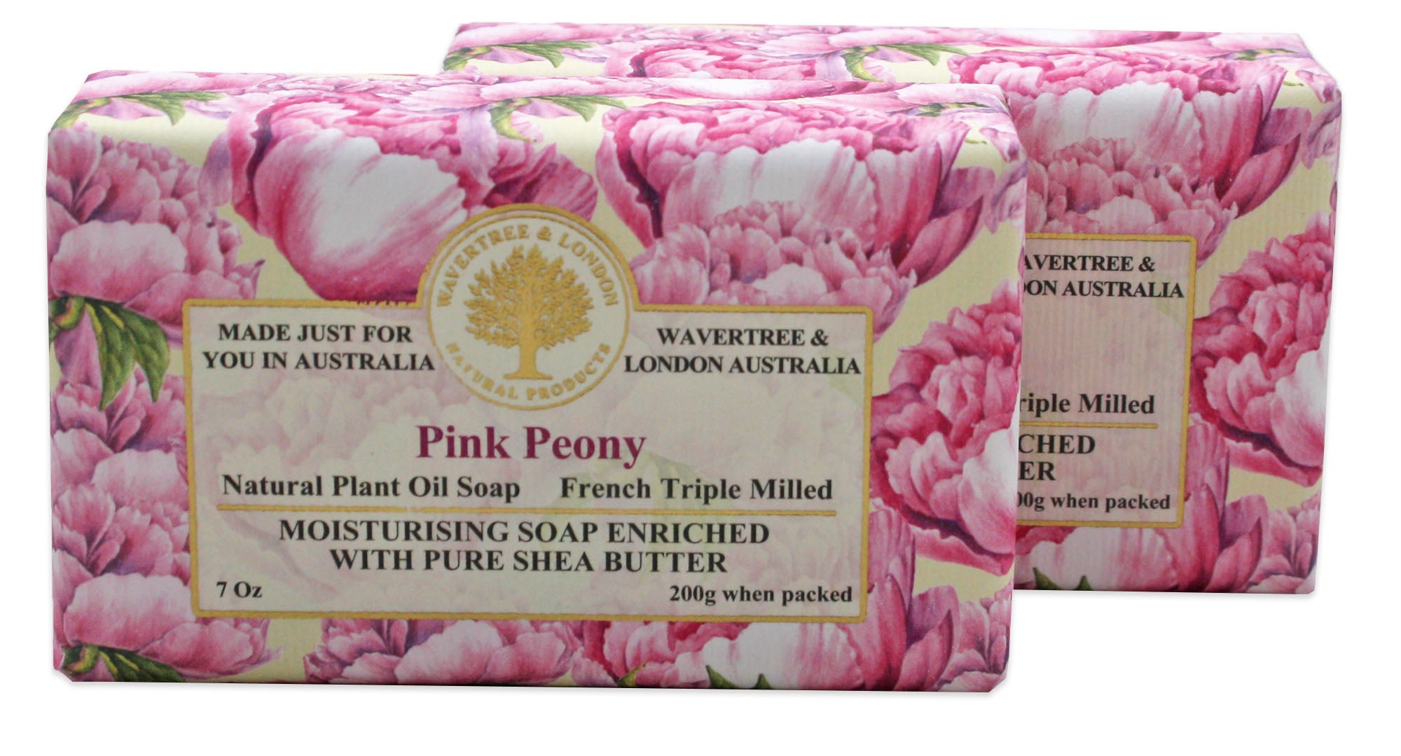 Wavertree & London Pink Peony (2 Bars), 7oz Moisturizing Natural Soap Bar, French -Milled and enriched with Shea Butter