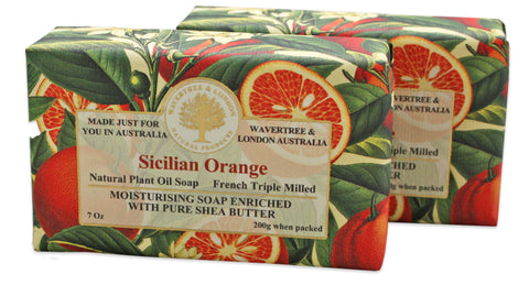 Wavertree & London Sicilian Orange (2 Bars), 7oz Moisturizing Natural Soap Bar, French -Milled and enriched with Shea Butter