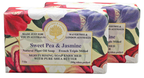 Wavertree & London Sweet Pea Jasmine (2 bars), 7oz Moisturizing Natural Soap Bar, French -Milled and enriched with Shea Butter