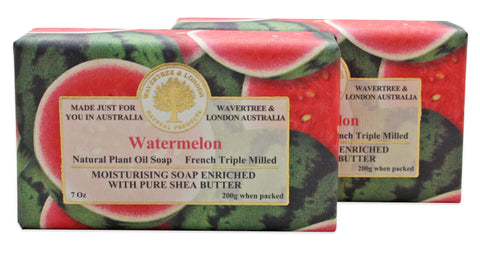 Wavertree & London Watermelon (2 Bars), 7oz Moisturizing Natural Soap Bar, French -Milled and enriched with Shea Butter