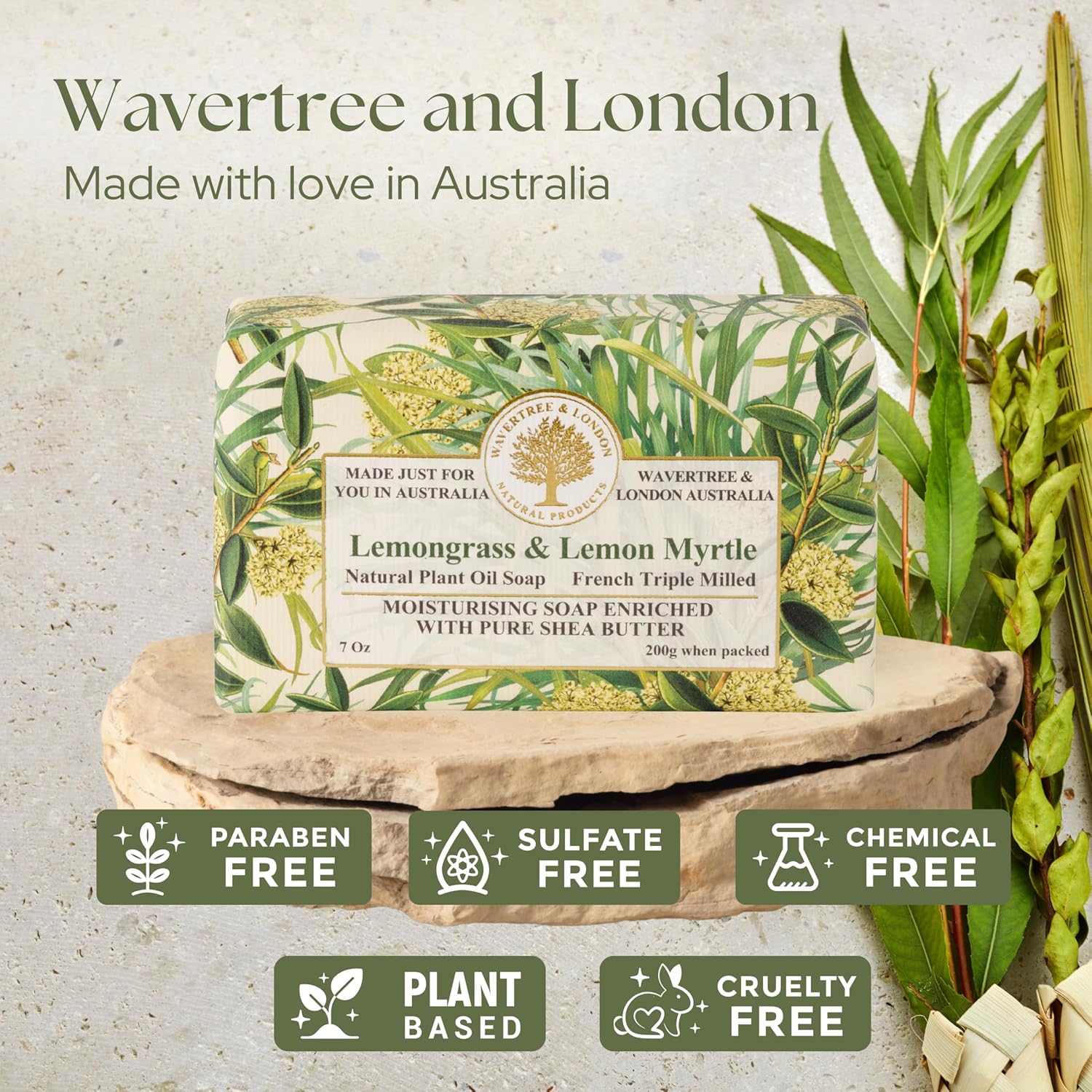 Wavertree and London Lemongrass & Lemon Myrtle soap bar 