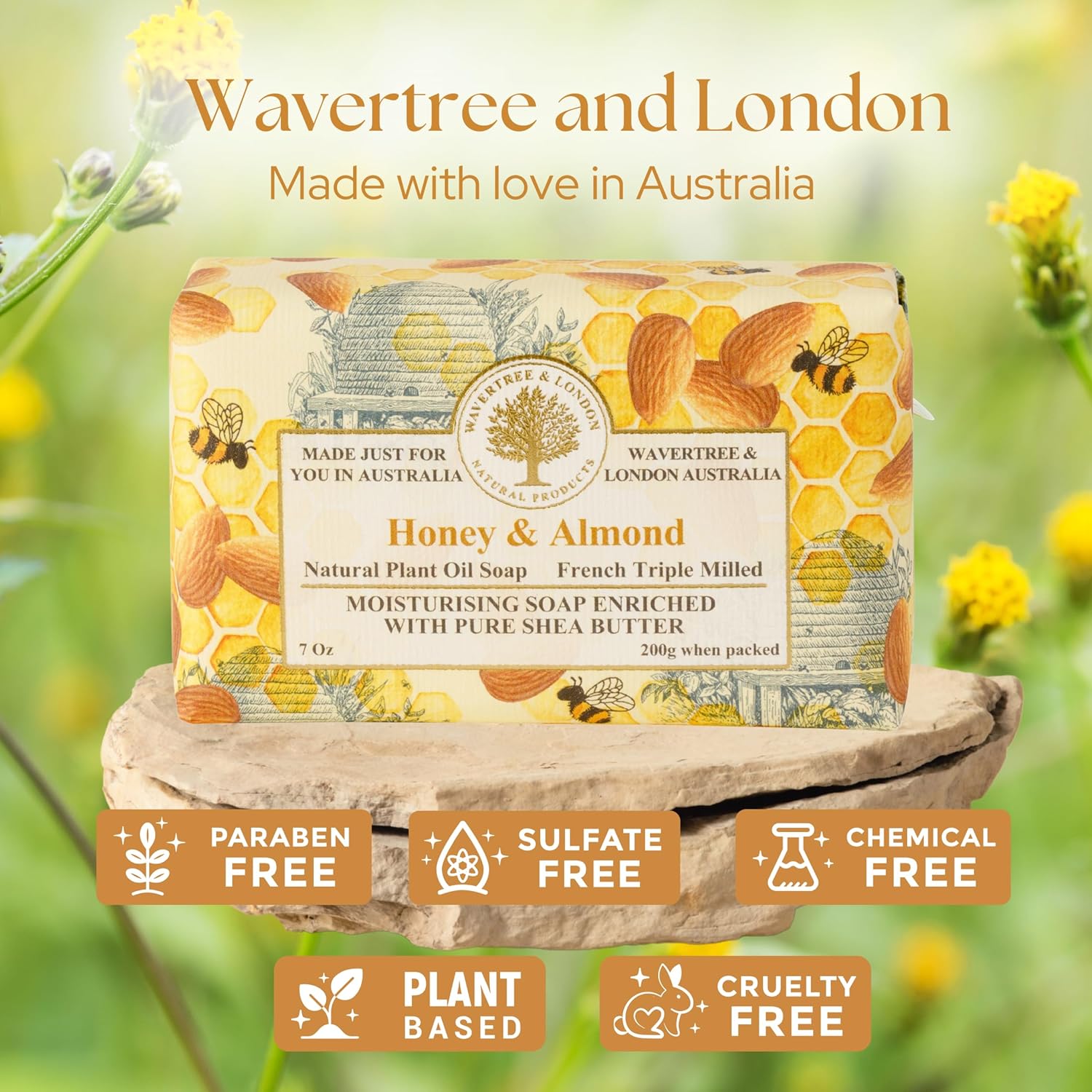 honey and almond australian made natural soap bar