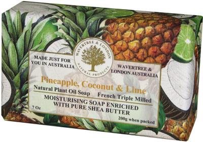 Wavertree & London Pineapple Coconut Lime (2 Bars), Moisturizing Natural Soap Bar, French -Milled and enriched with Shea Butter